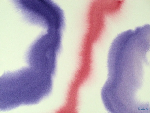 abstract plumes of purple and burgundy against a white sky, watercolor painting