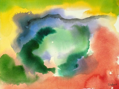 yellow, blue, green and red abstract watercolor painting