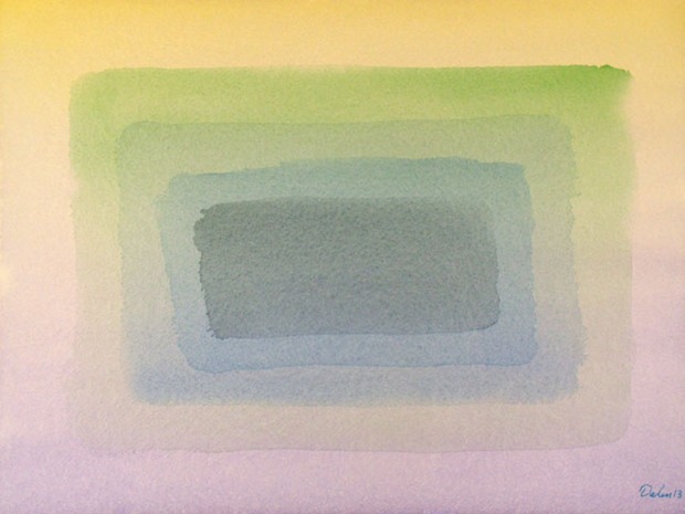 faded yellow to purple, receding color-field, watercolor painting