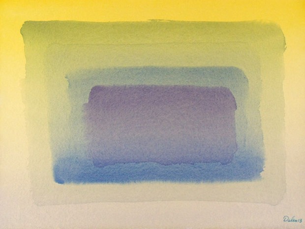 yellow to green to blue to purple color-field, watercolor painting