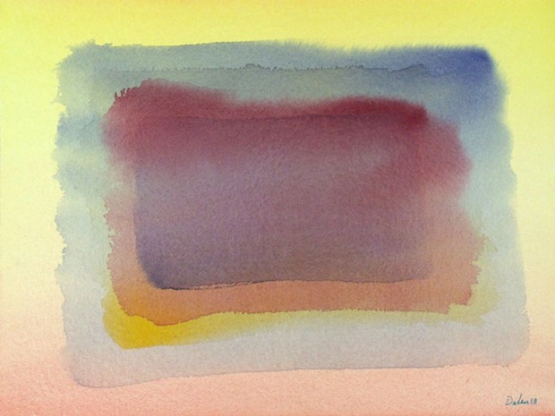 torn-edge, yellow to plum color-field, watercolor painting