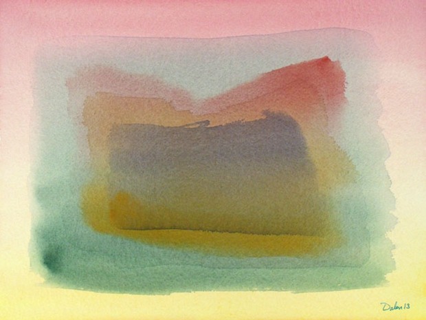 pale red/yellow to purple color-field, watercolor painting