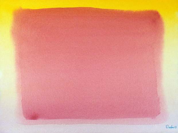 flag-like, yellow to red color-field, watercolor painting
