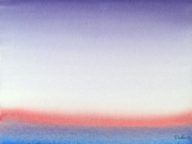 light red and blue horizon with purple sky, watercolor painting