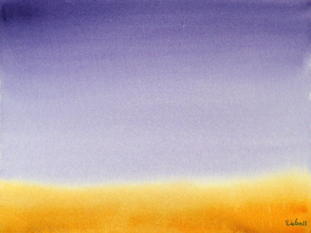 soft orange horizon with purple sky, watercolor painting