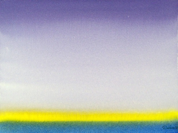 brilliant yellow and blue horizon with purple sky, watercolor painting