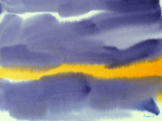 maine seascape with orange/purple dunes, watercolor painting