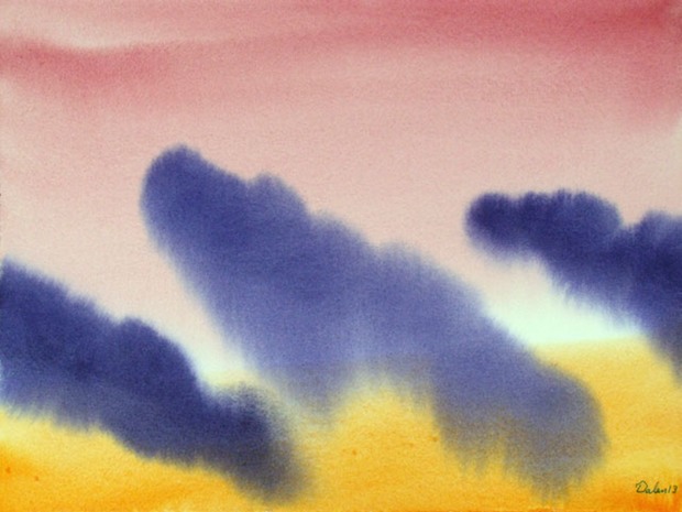 maine seascape with choppy blue waves, watercolor painting