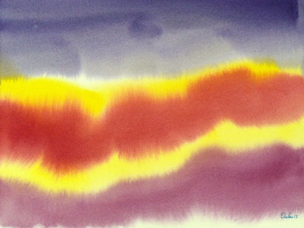 maine seascape with yellow/red dunes, watercolor painting