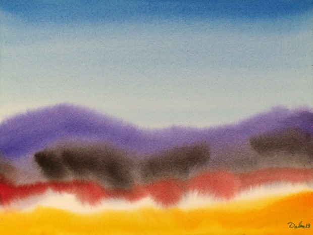 purple maine seascape with red seagrass, watercolor painting