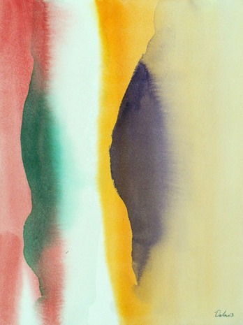 red, green, white, yellow and purple, vertical cloud-like undulations, watercolor painting