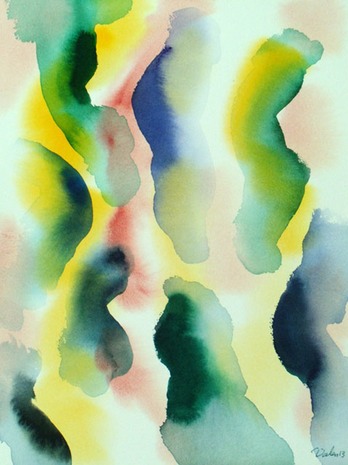 vertical green amoeba-like undulations, watercolor painting